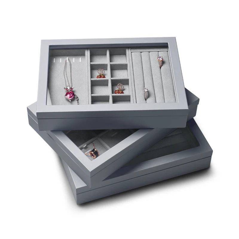 Oirlv New High-End Leather + Microfiber Light Gray Jewelry Storage Box Jewelry Necklace Pendant Bracelet Storage Display Box