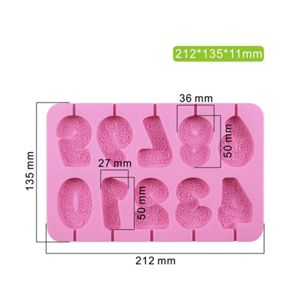

0 - 9 Numbers Shape DIY Silicone Mold 3D Hand Made Sucker Sticks Chocolate Candle Molds For Cake Party Decoration Mould