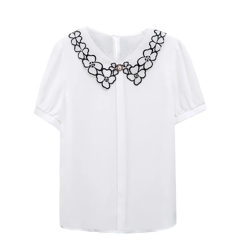 

Summer Korean Fashion Chiffon Women Shirts Office Lady Button Up Shirt XXL White Shor Sleeve Ladies Tops
