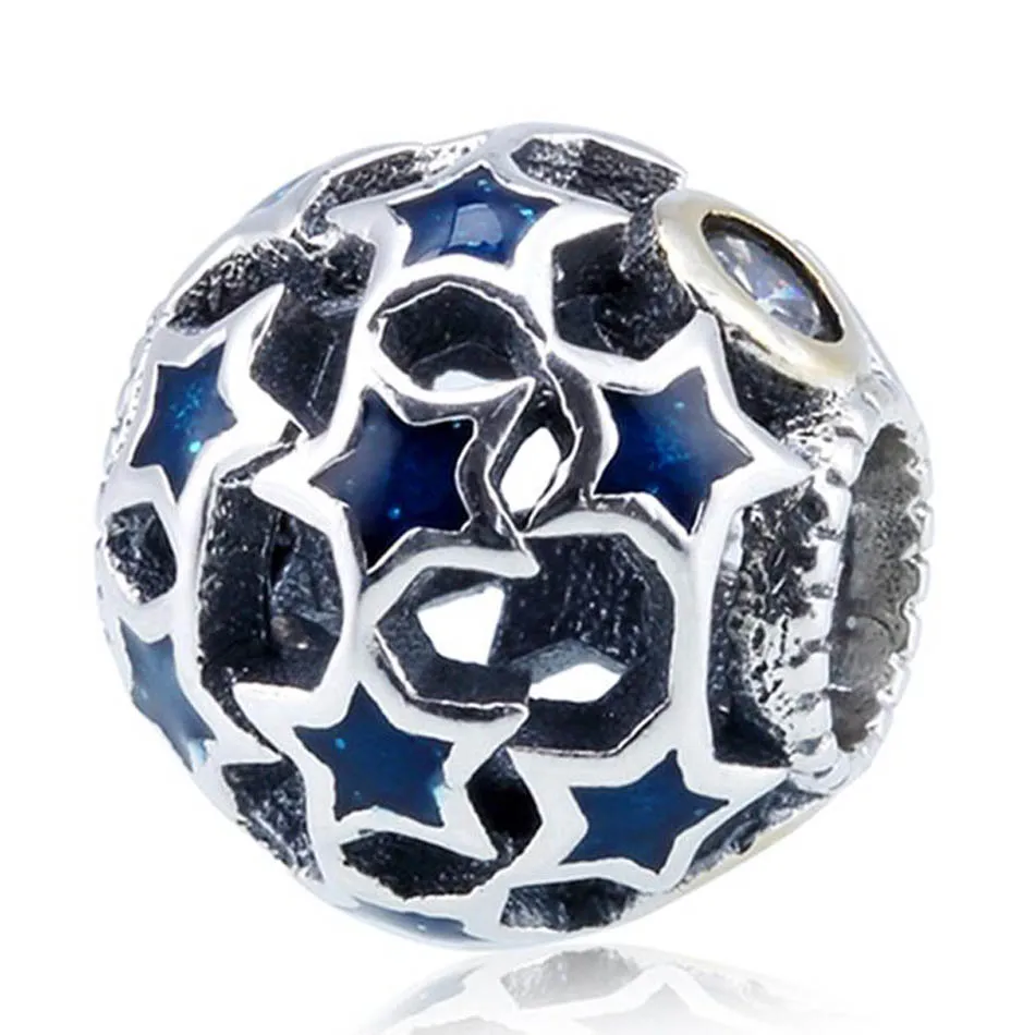 

For Women DIY Jewelry Making Fit Lady Bracelet Bangle Blue Enamel Moon Night Crystal Charm Authentic S925 Silver Beads