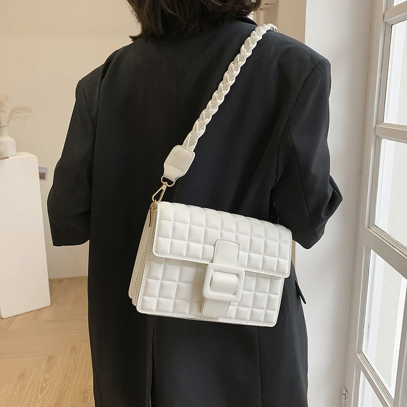 

Spring Trend Candy Colors Quilted Shoulder Bags For Women Fancy Braided Strap Crossbody Bags High Quality PU Leather Phone Flap