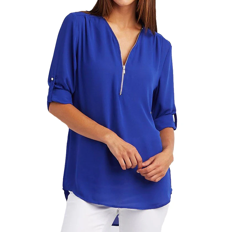 Женская шифоновая блузка на молнии LJCUIYAO Повседневная Блузка с v образным вырезом