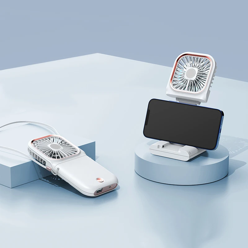

Mini Neck Fans USB Rechargeable Handheld Adjustable Desktop Fan Multi-function Power Bank Phone Holder for Office School Outdoor