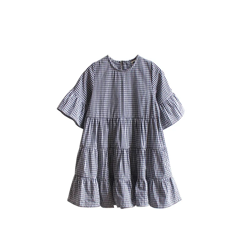 school big girls plaid dress flare sleeve summer toddler kids dresses loose children clothes size 4 5 6 7 8 10 12 14 Years | Детская
