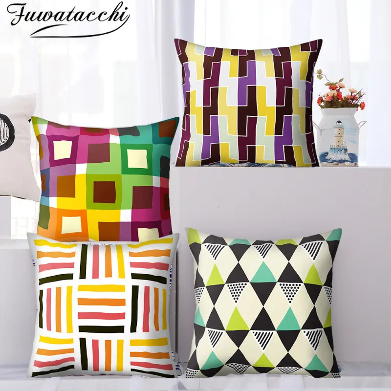 Fuwatacchi Geometric Pattern Pillow Case Color Stripes Printed Cushion Cover for Home Sofa Couch Decorative Pillowcases 45x45cm | Дом и сад