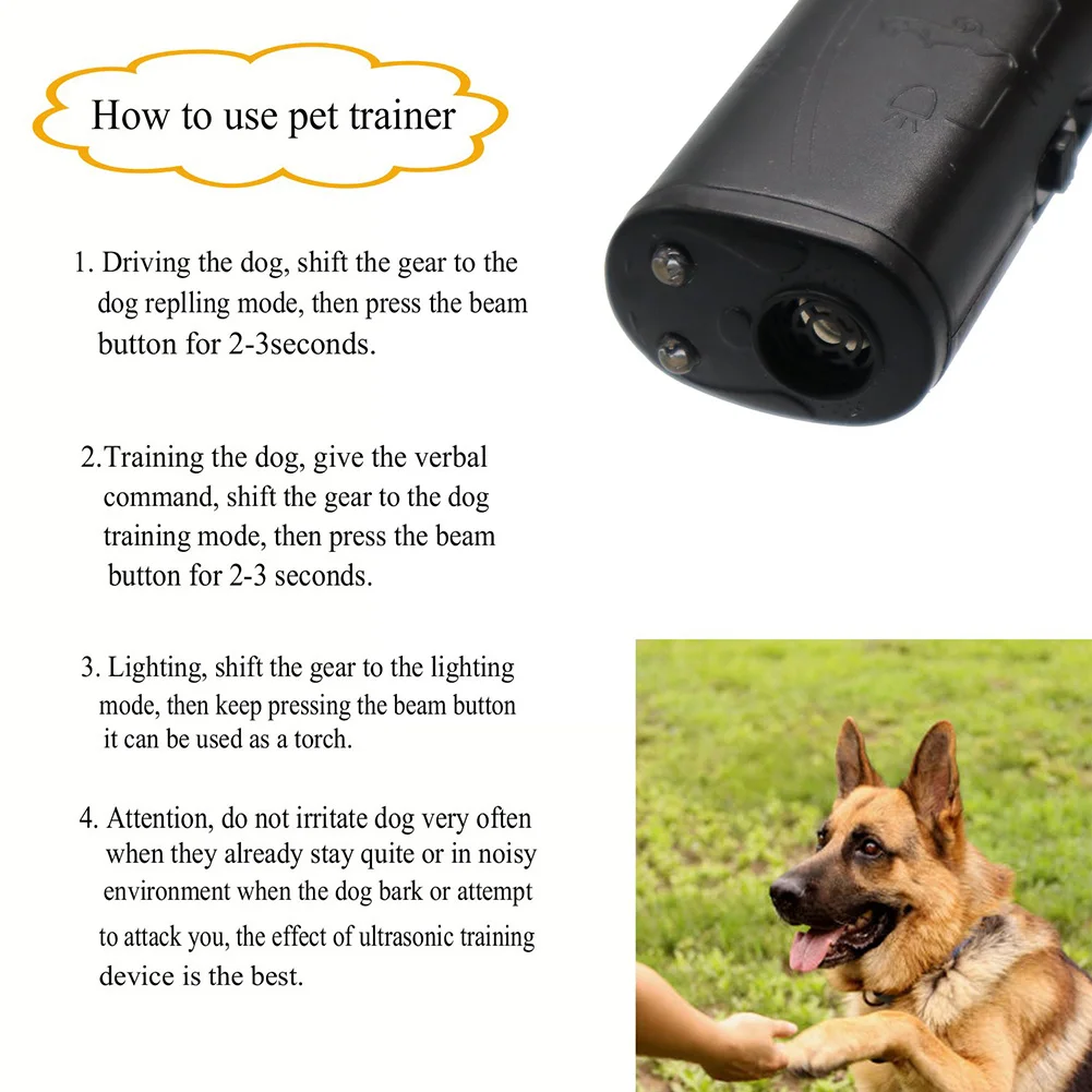 

Pet Dog Repeller Anti Barking Stop Bark Training Device Trainer LED Ultrasonic 3 In 1 Anti Barking Ultrasonic Without Battery