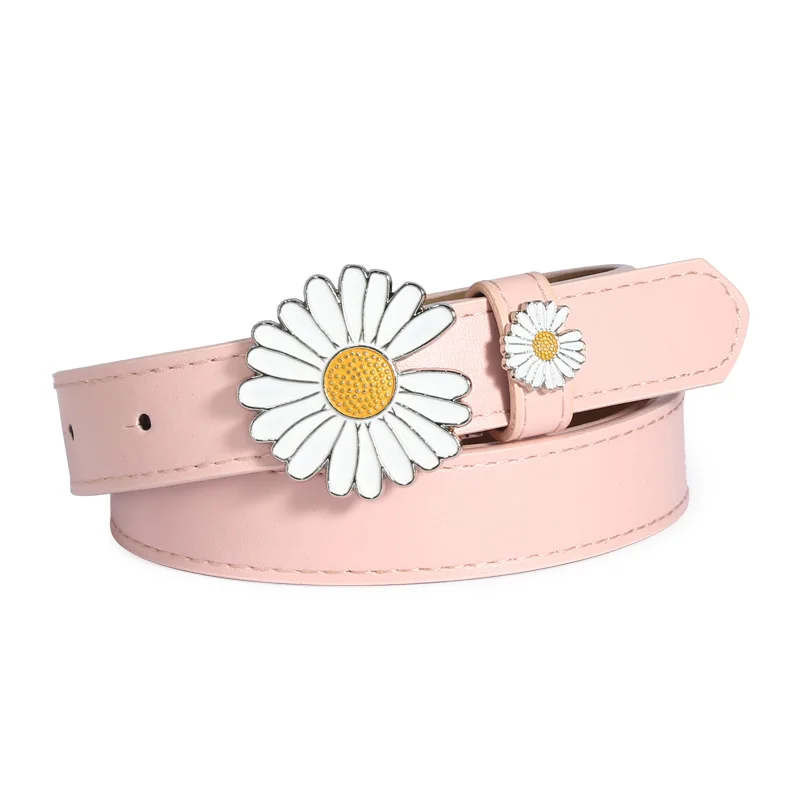 

Small Daisy Pu Fine Belt Women Waistband Korean -style Student Flower Buckle Personality Smooth Buckle Faux Leather