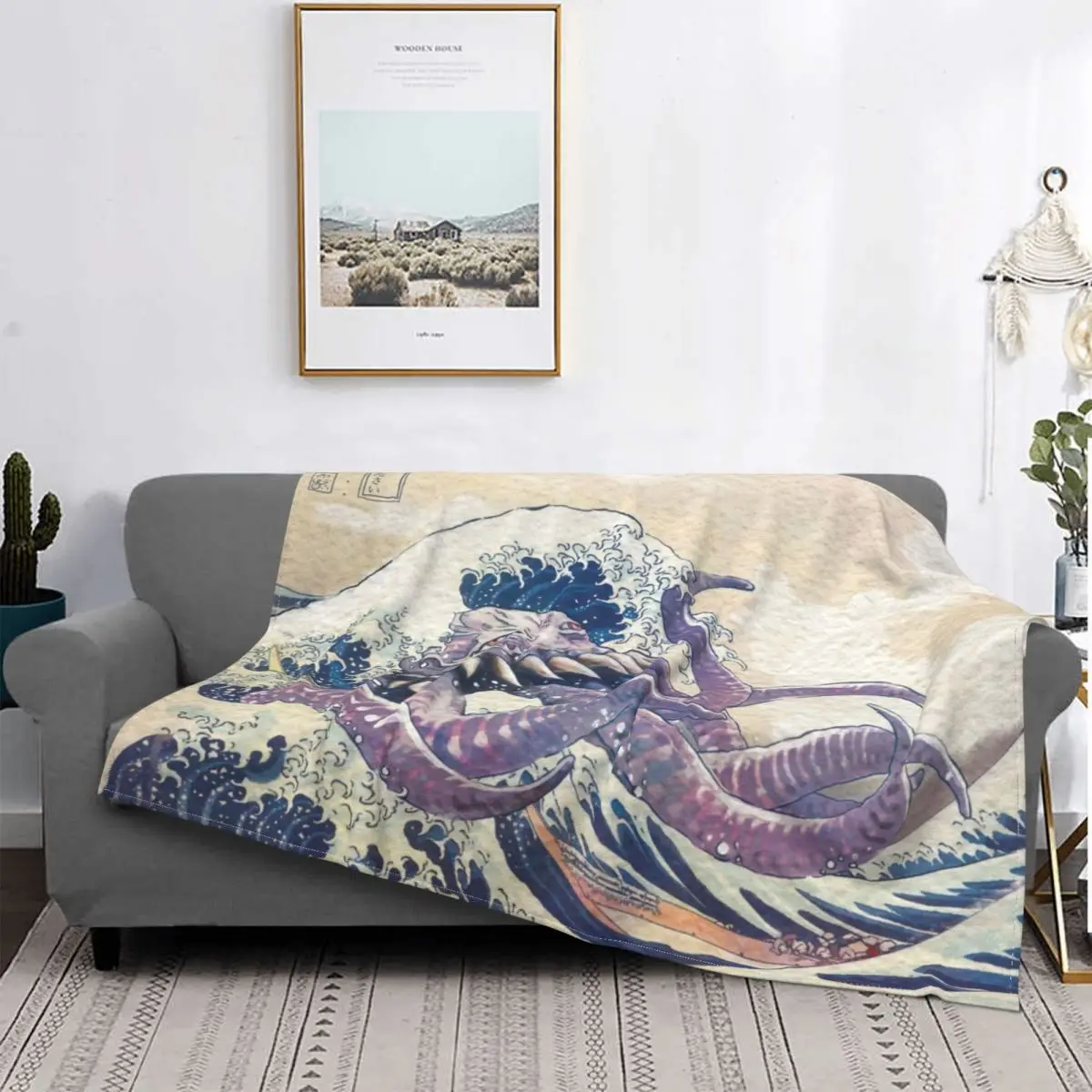

The Great Ultros Off Kanagawa Blanket Fleece Winter Painting Japanese Art Portable Lightweight Throw Blanket for Home Office