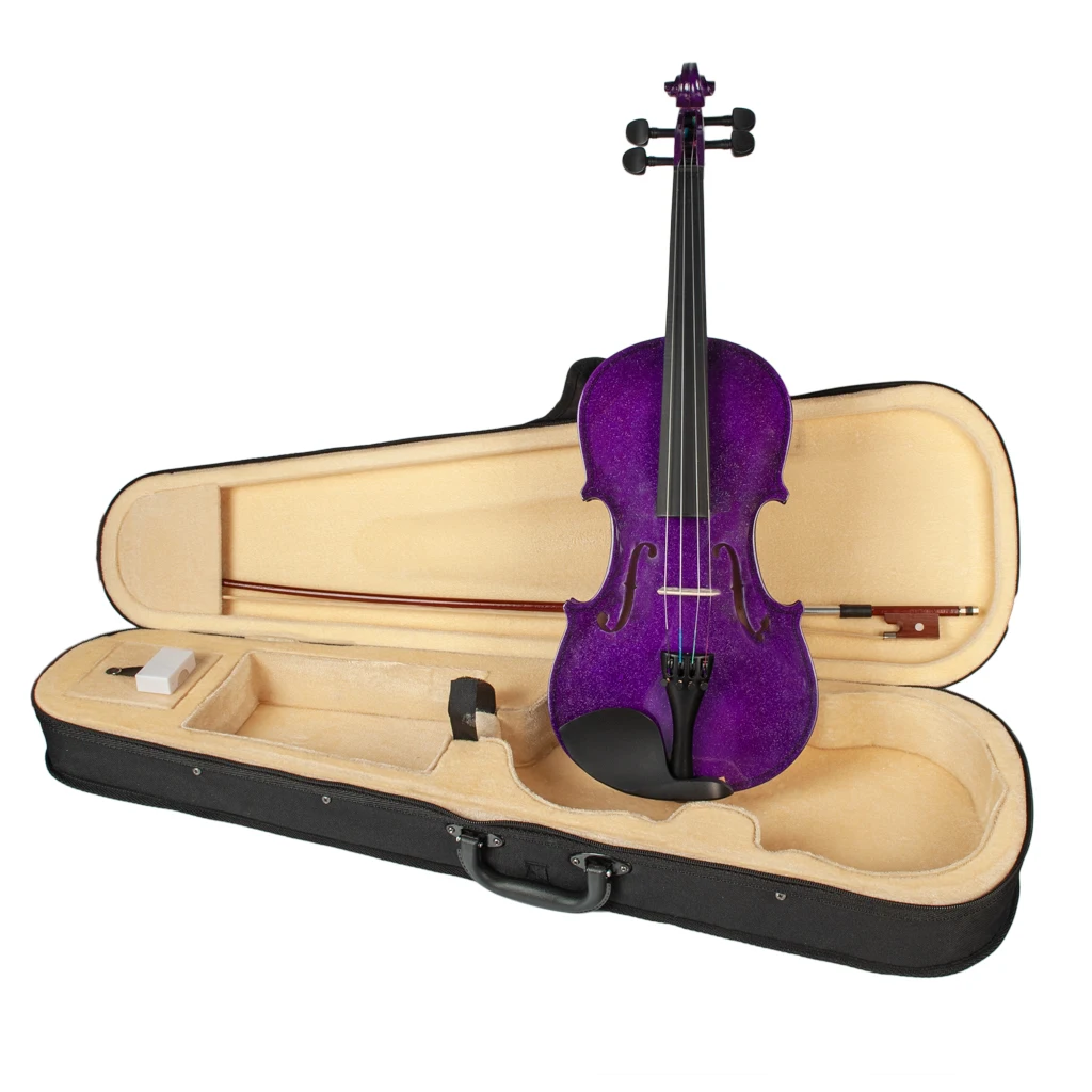 4/4 Purple Violin Student Violin +Bow +Bridge+Rosin+Case For Student & Beginner enlarge