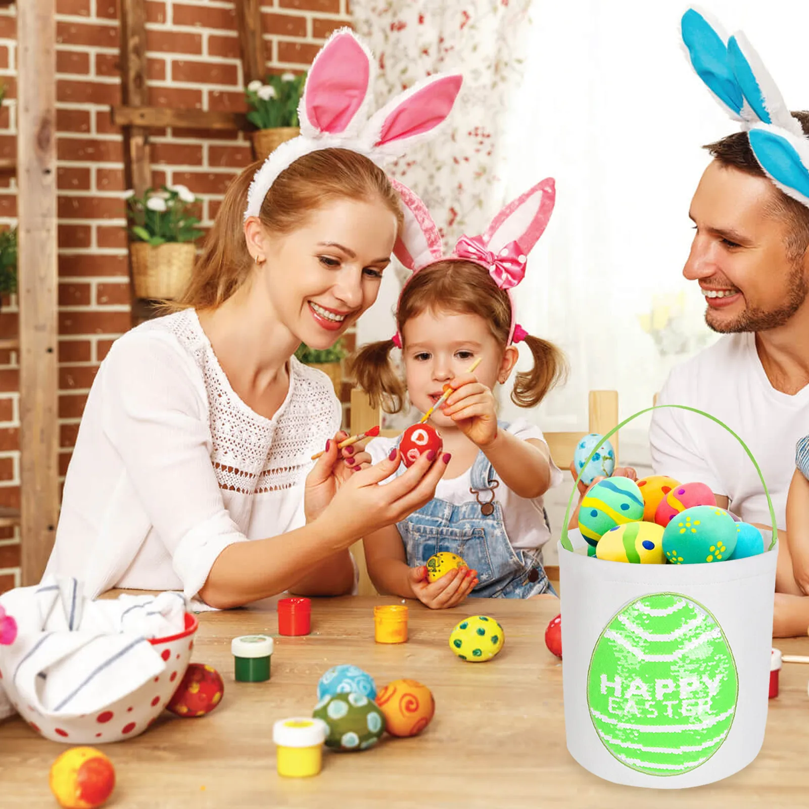 

Easter Basket Printed Eggs Lightweight Bunny Bag Cute Easter Bunny Basket Egg Candy Baskets Easter Party Decoration