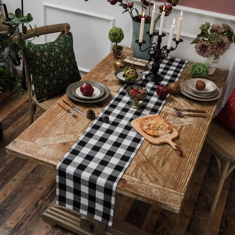 YMQY European Christmas Black and white checkered table flag ins Party TV cabinet tea cloth holiday gift | Дом и сад