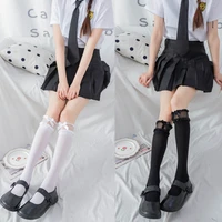 new hot selling sweet and solid color lolita calf socks women summer thin section stitching hollow bow lace fashion tube socks
