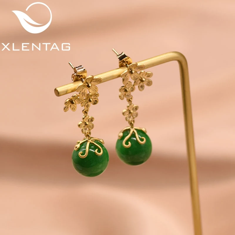 Серьги XlentAg из серебра 925 пробы с подвеской в виде цветов натуральный кварц