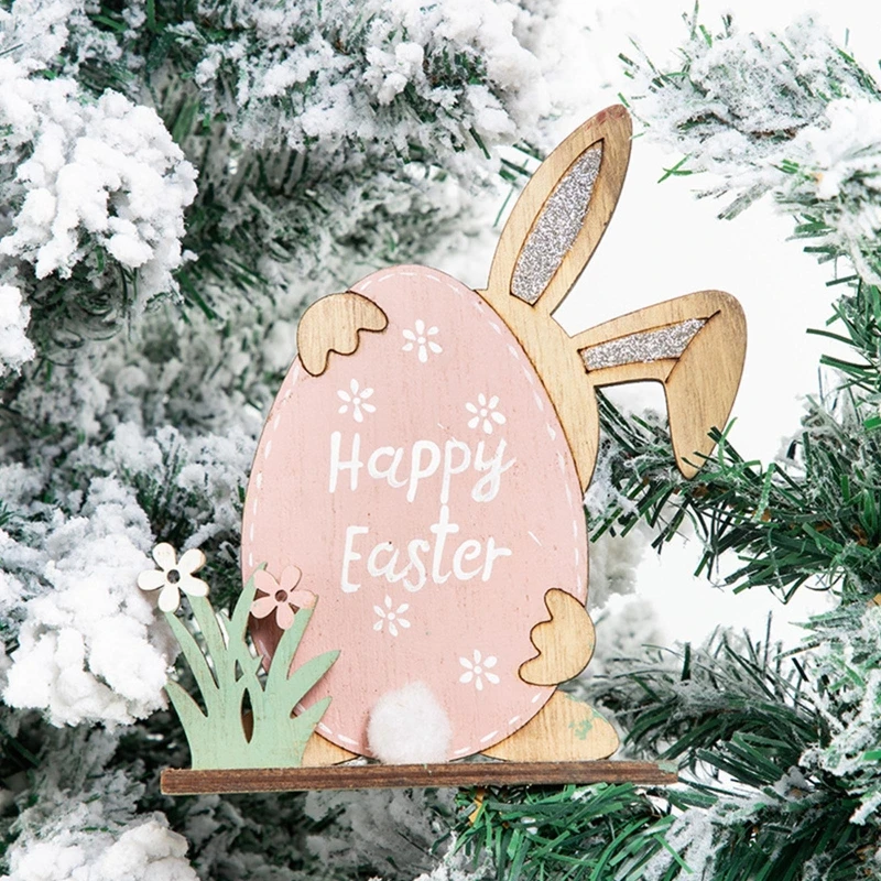 

Easter Wood Ornament Wooden Bunny Egg Flower Tabletop Ornaments Decor for Indoor Outdoor Garden Yard Lawn Decoration
