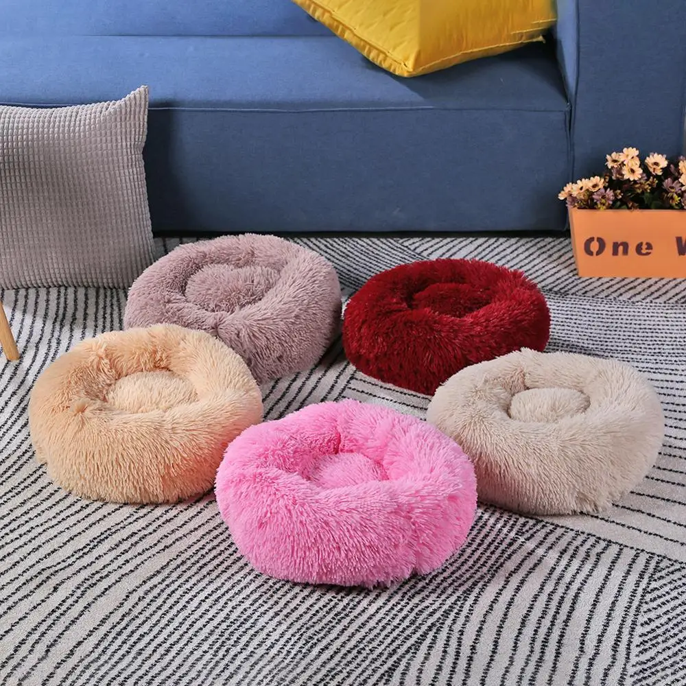 Round Dog Bed Washable long plush Dog Kennel Cat House Super Soft Cotton Mats Sofa For Dog Chihuahua Dog Basket pet bed Dropship