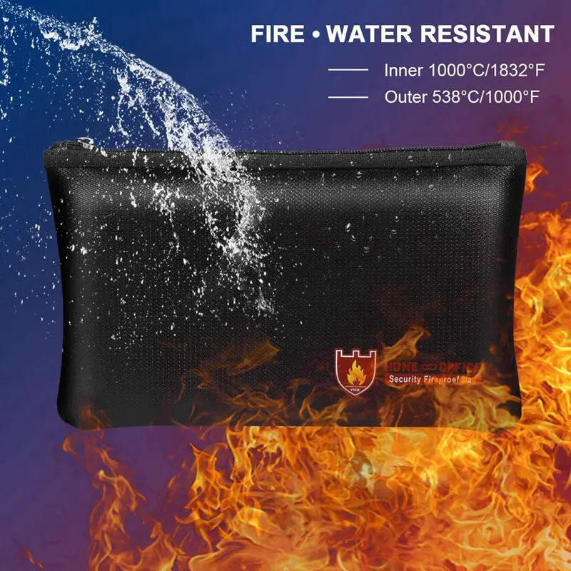 

Fireproof Money Safe Document Bag. NON-ITCHY Silicone Coated Fire & Water Resistant Safe Cash Bag. Fireproof Safe Storage for Fi