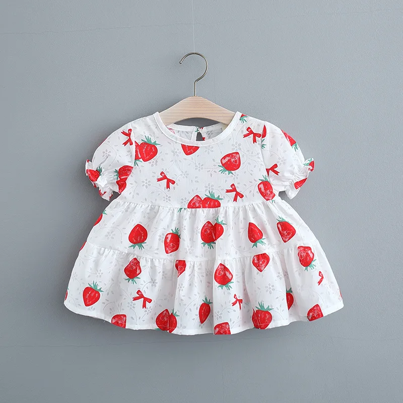 

Girls Baby Princess Dresses Toddler Strawberry Bow Print Vestidos Newborn Infant Casual Costumes Cute Floral Baby Girl Clothes