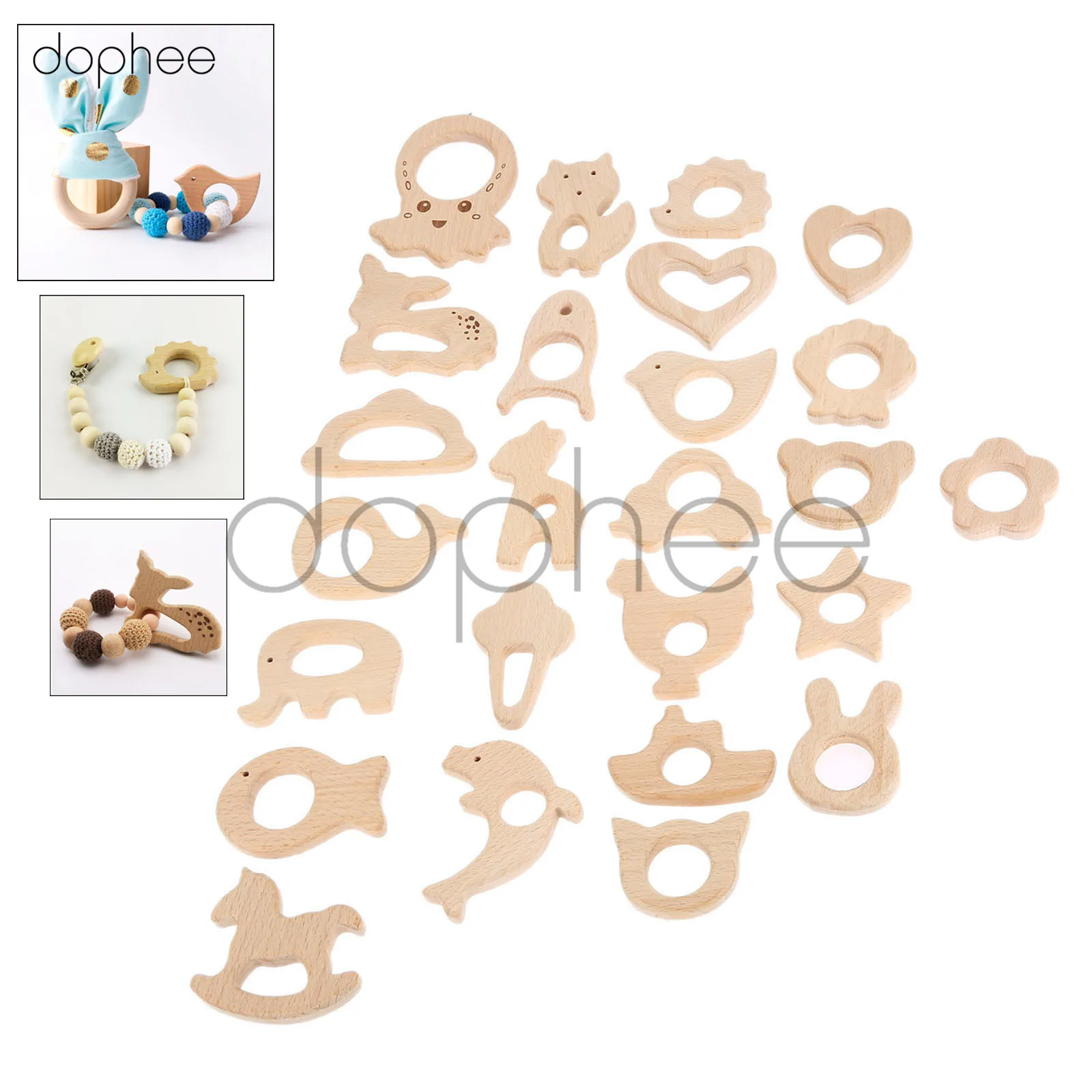 

dophee 1pc Make Baby Teether Natural Wooden Shape Animals Teether Toy Unfinished Animal Beads Baby Safe Sensory Grasping Toy