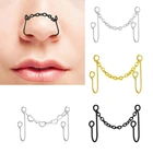 Фальшивый нос из нержавеющей стали, зажим, Женское кольцо для носа серебристогозолотистогочерного цвета, неперфорированное кольцо для носа с цепью для женщин