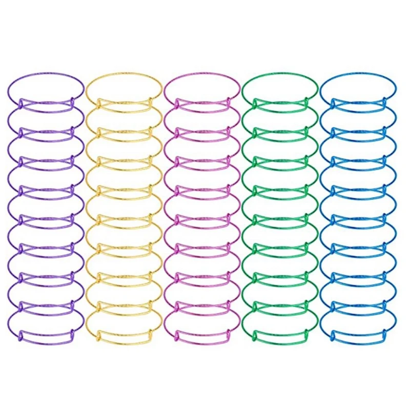 

50 Pieces Expandable Bangle Blank Bangle Bracelets Adjustable Bracelets for Jewelry Making (Colorful)