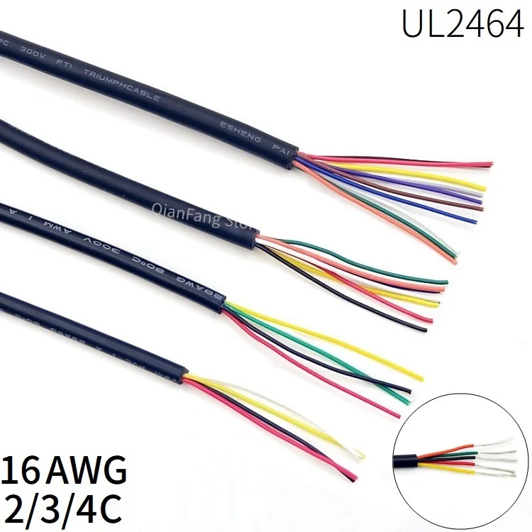 

Кабель в оболочке, 1 м, 16AWG, аудиокабель, 2-жильный, 3-жильный, 4-жильный, гибкий, с изоляцией, мягкий медный кабель, кабель управления сигналом ...