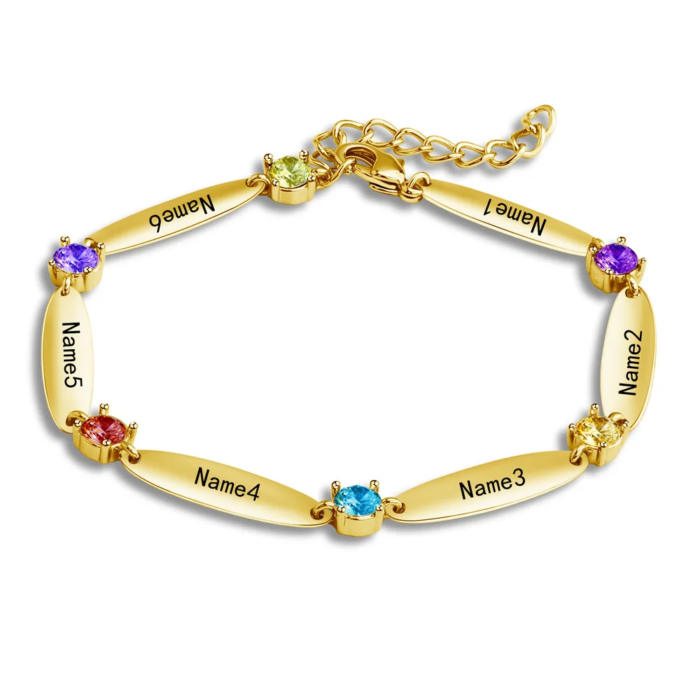 

Customized Name Link Chain Bracelet BMJB010 Birthstone Iced Out Fashion Jewelry Gold Sliver