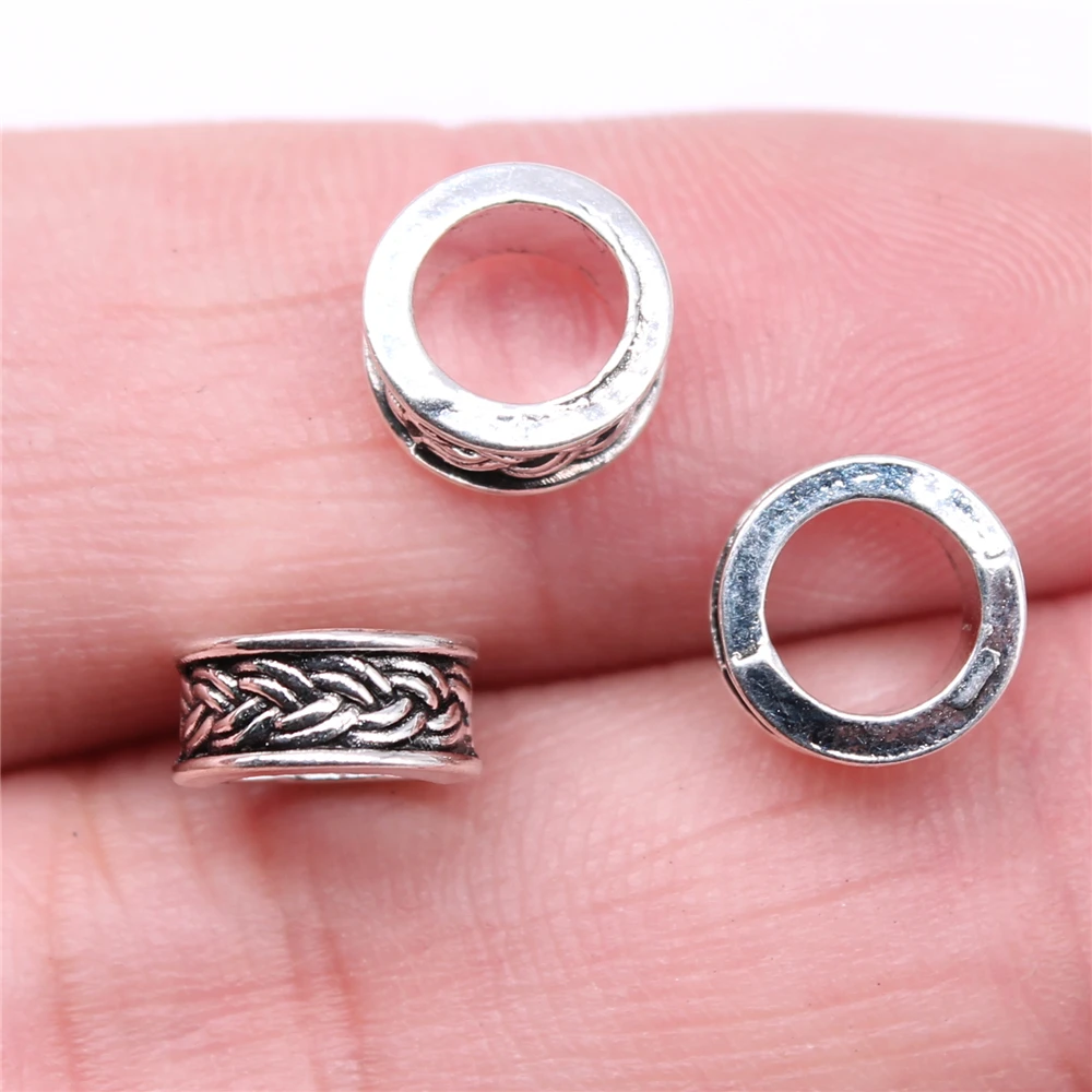 

40pcs 9x9x4mm Big Hole Spacer Beads Charms For Jewelry Making DIY Bracelet Making Antique Silver Plated