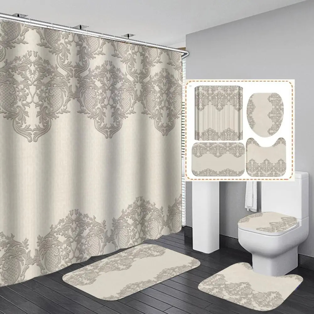 waterproof cloth white arrow bathroom black shower curtain 4 piece set carpet cover bath mat pad toilet cover for home decor free global shipping