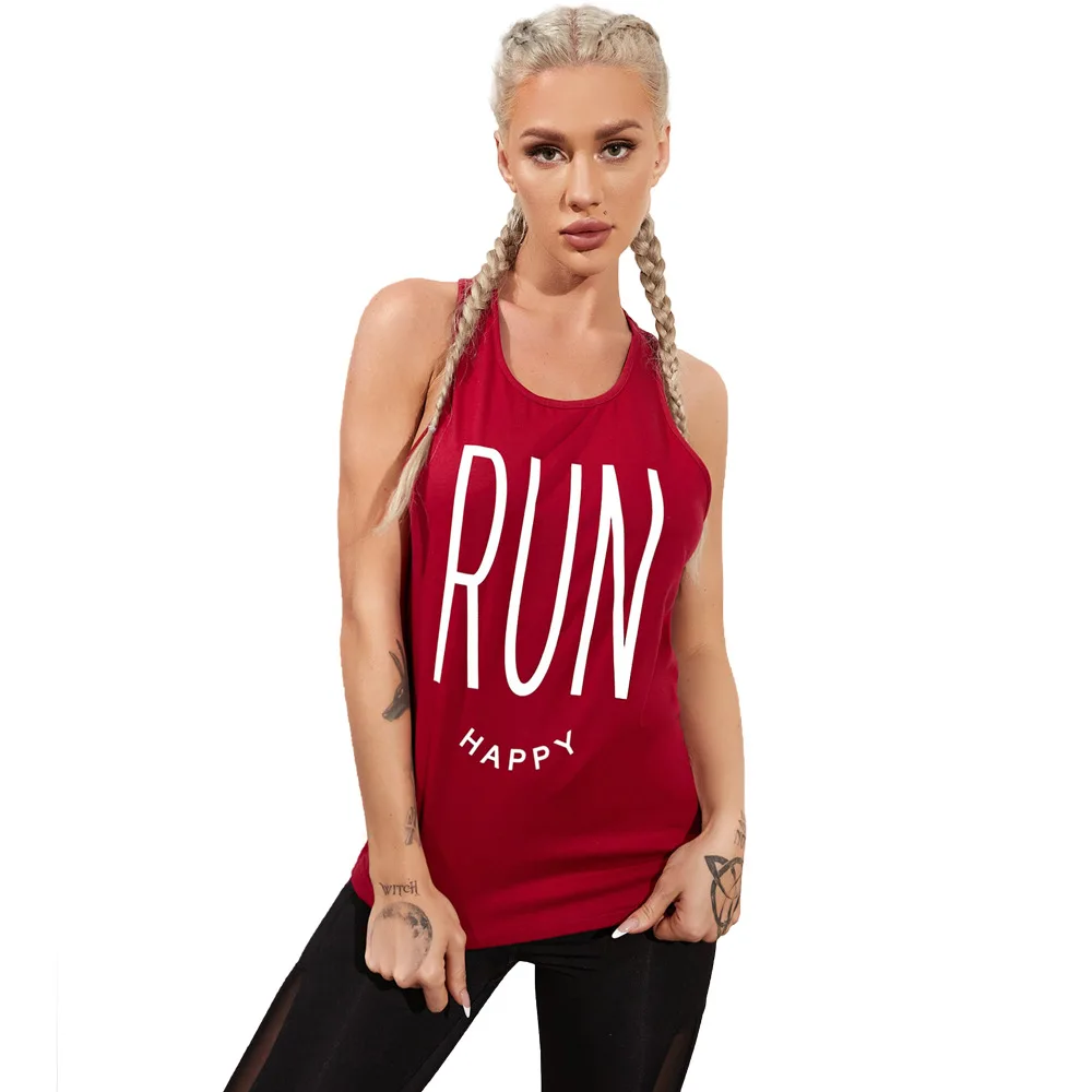 

2021 Sports T-Shirt Women Slim Thin Letters English Speed Printing Sleeveless Yoga Clothes Running Outer Wear Fitness Vest
