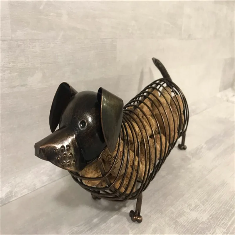 

Metal Animal Statue Dachshund Wine Cork Container Cat Rack Shelf Iron Craft Ornament Home Decoration Interior Handmade Crafts