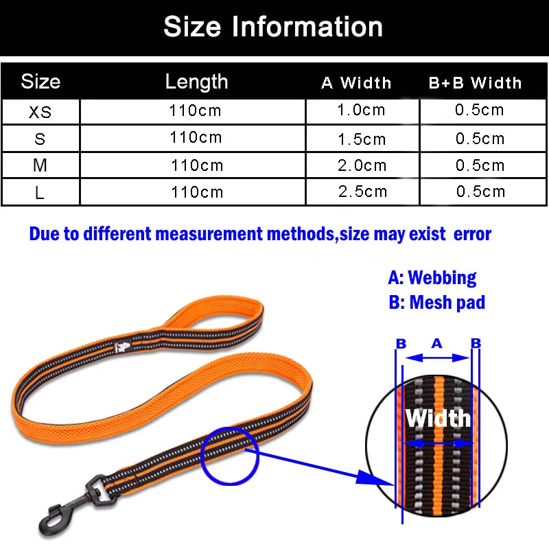 

Truelove Reflective 110CM Dog Leash Mesh Padded Outdoor Training Pet Dog Nylon Leash Outside for Small Large Dog Safety Training