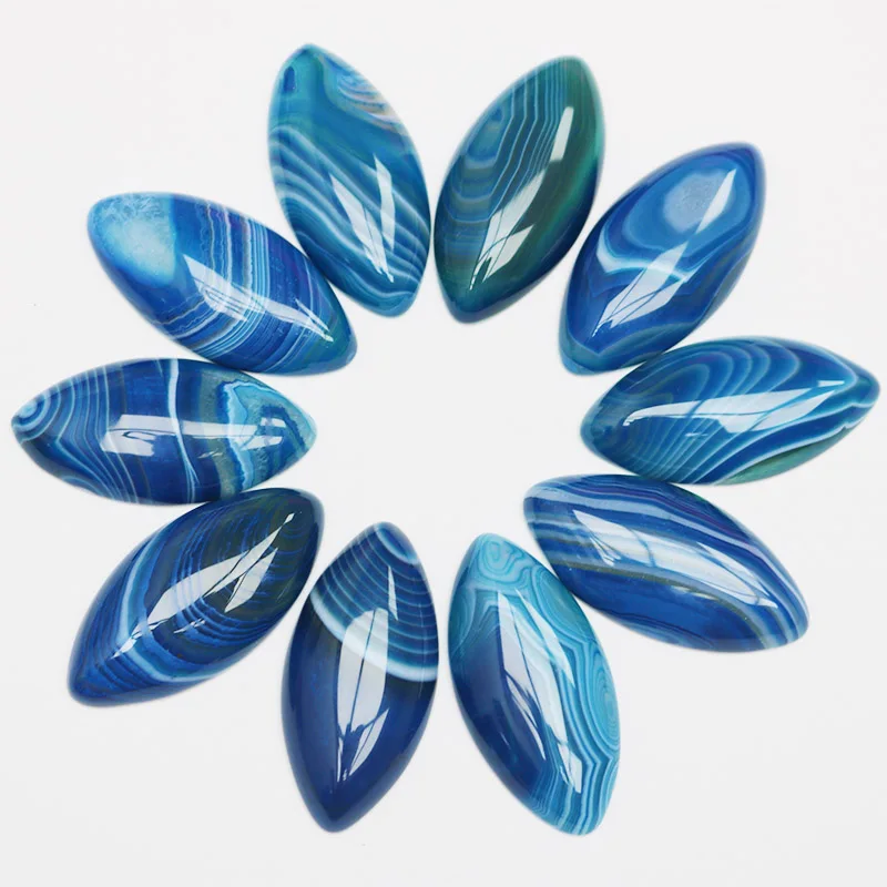 

Natural Stone Blue Stripe Agates Oval CAB Cabochons Stone Beads For Women Jewelry Making 20*40mm 10PCS