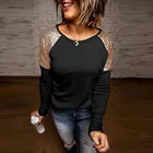 Женская Вельветовая футболка, свободная футболка с длинным рукавом и круглым вырезом, с блестками и оленями, большого размера, 40 #