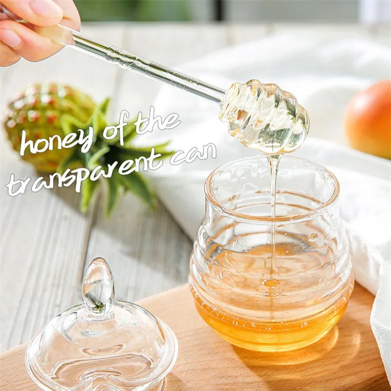 

245ML Honey Pot Honey Juice Syrup Transparent Pot Bottle Storage Jar with Stirring Rod And Lid Honey Dispenser Bottle Hot