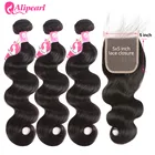 AliPearl волнистые волосы 3 пряди с 5x5 закрытыми HD прозрачными кружевами бразильские пряди человеческих волос с закрытием