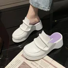 Мюли женские на массивной платформе, сланцы, однотонные шлепанцы, высокий каблук, белый, хаки, черный, летняя обувь на сандалии Повседневные тапочки каблуке