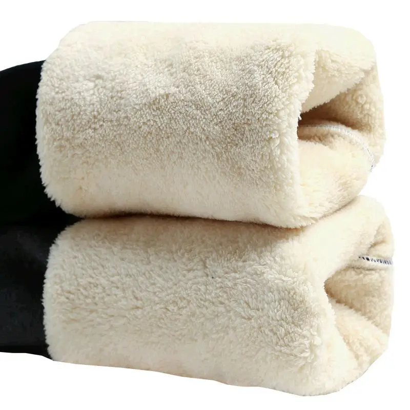 Black warm pants winter skinny thick velvet casual wool fleece Trousers Lambskin Cashmere Pants For Women leggings
