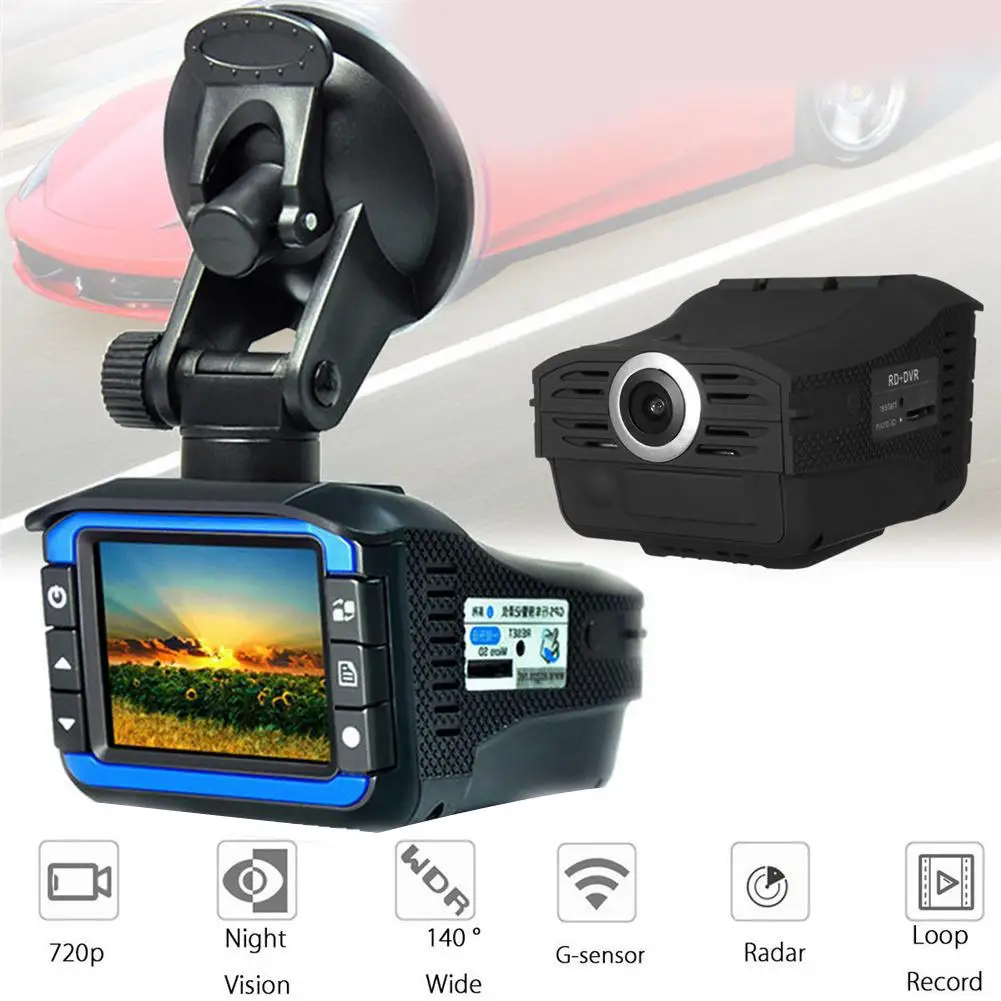 2 в 1 дюймовый HD 720P Автомобильный видеорегистратор Камера радары детектор