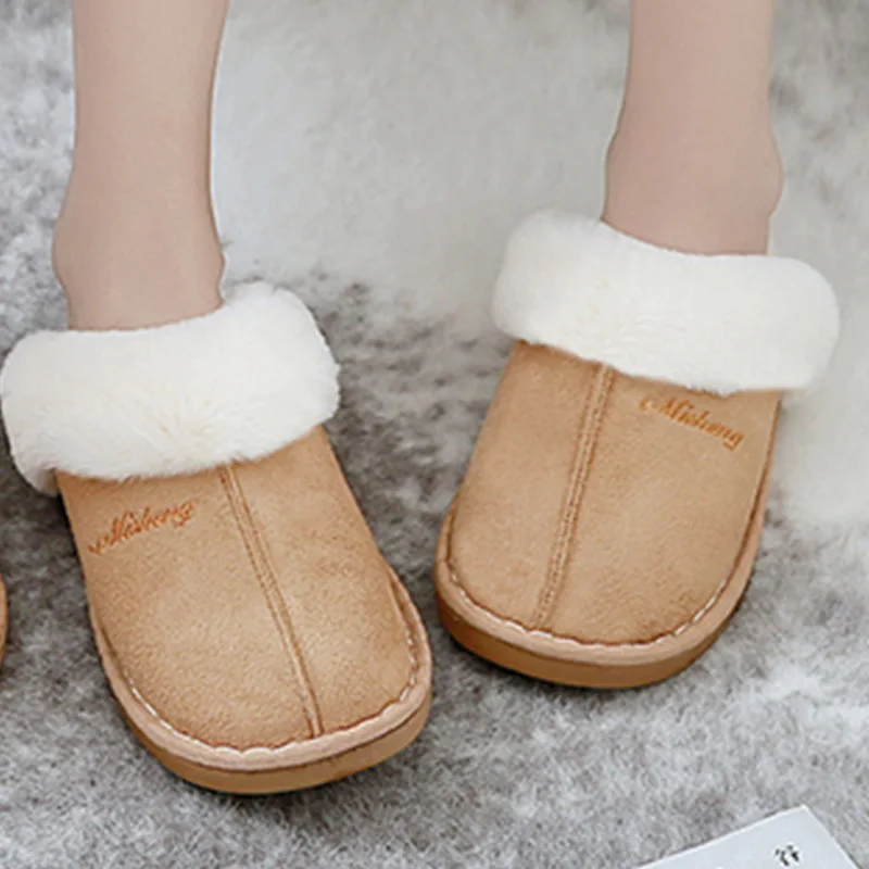 

2021 New Men Slippers Winter Indoor Slipper Warm Plush Home Slippers Women Anti-Slip Autumn Shoes Soft House Floor Plush Slides