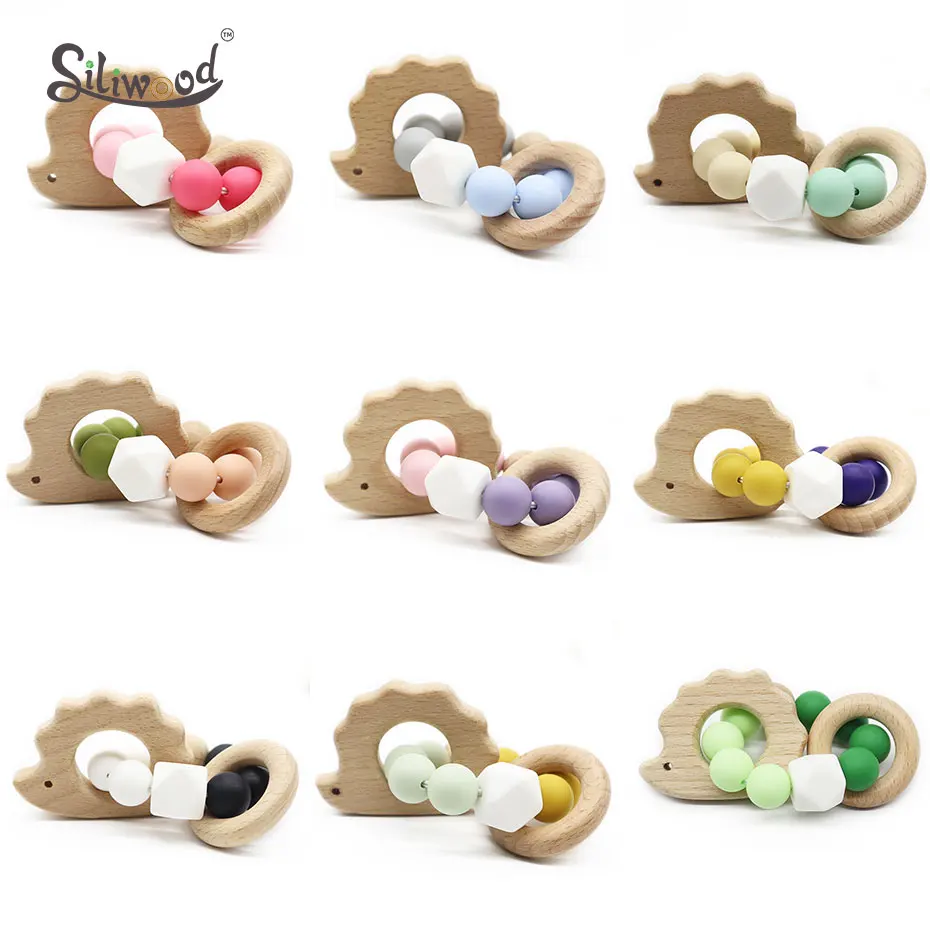 

Baby Toys Wooden Rattles Teether Natural Beech Silicone Beads Baby Teething Bracelets For Newborn Gifts Safe Children's Goods