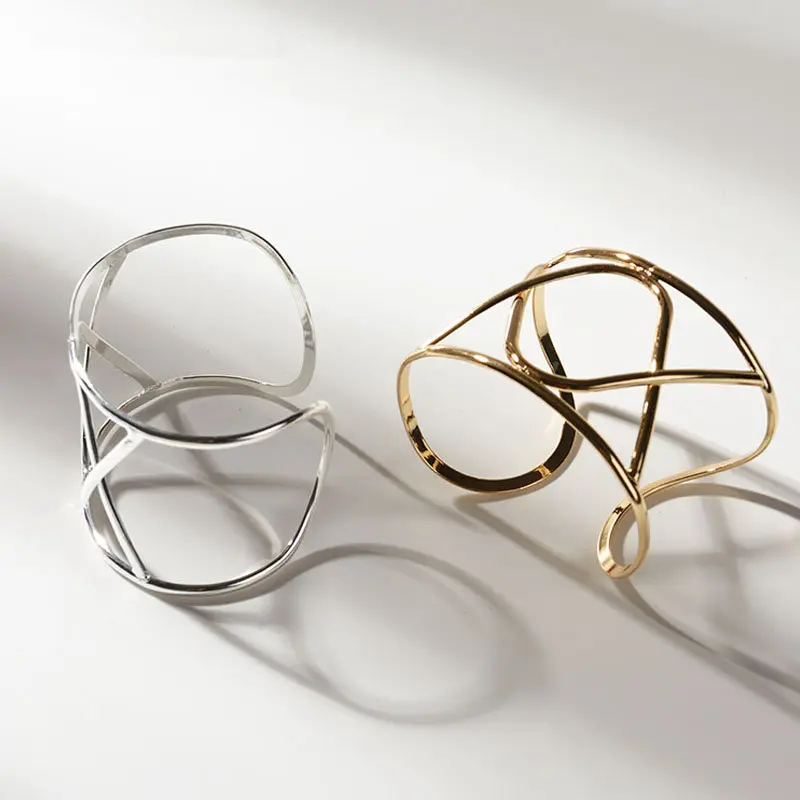 FFLACELL Корейский Золотой брикет с вырезами широкий браслет Открытый манжета