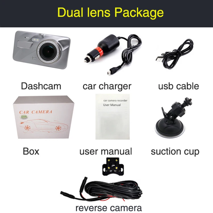 dual lens С двумя объективами Автомобильный видеорегистратор ips 4-дюймовый экран Ainina FHD 1080P Автомобильный видеорегистратор 153 градусов широкий угол обзора, ночное видение видеорегистраторы - Название цвета: dual lens
