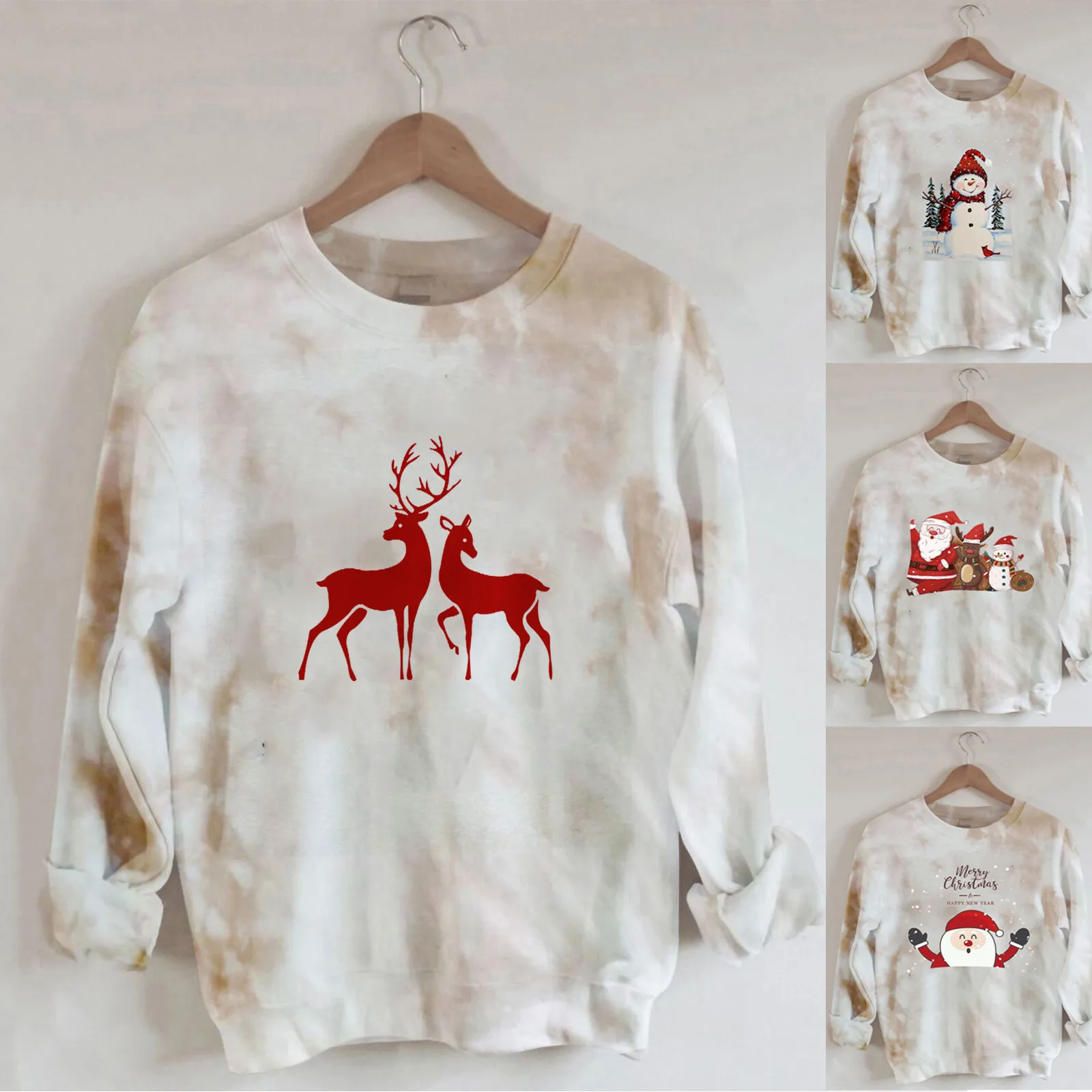 

Women's Christmas Printed Pullover Round Neck Long Sleeve Loose Casual Sweatershirt Spring And Autumn Hoodless Sweatshirt 2021