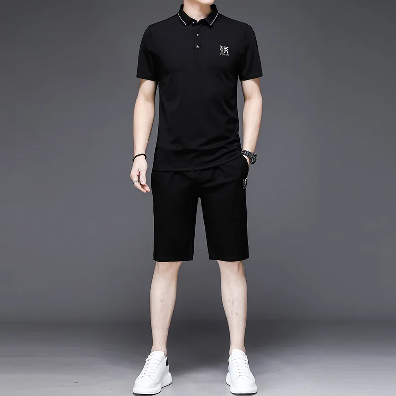 

Men's youth leisure short sleeve sports suit summer thin T-shirt shorts three piece set