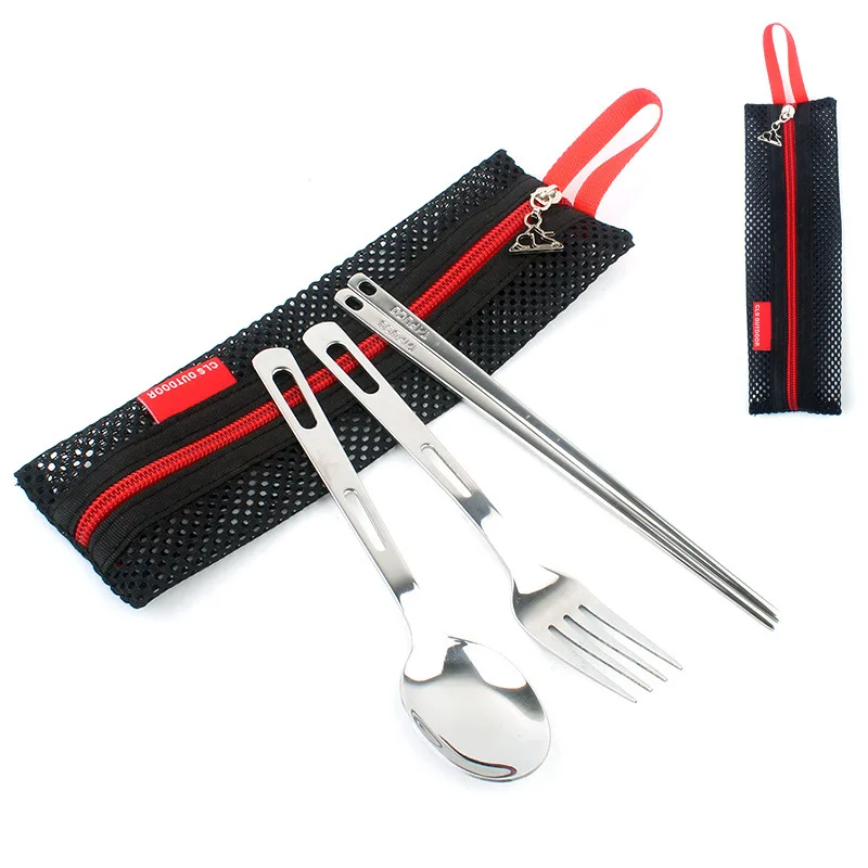 

Outdoor Cutlery Set Camping Travel Portable Single Tableware Stainless Steel Chopsticks Spoon Fork for Camping Hiking Picnic BBQ