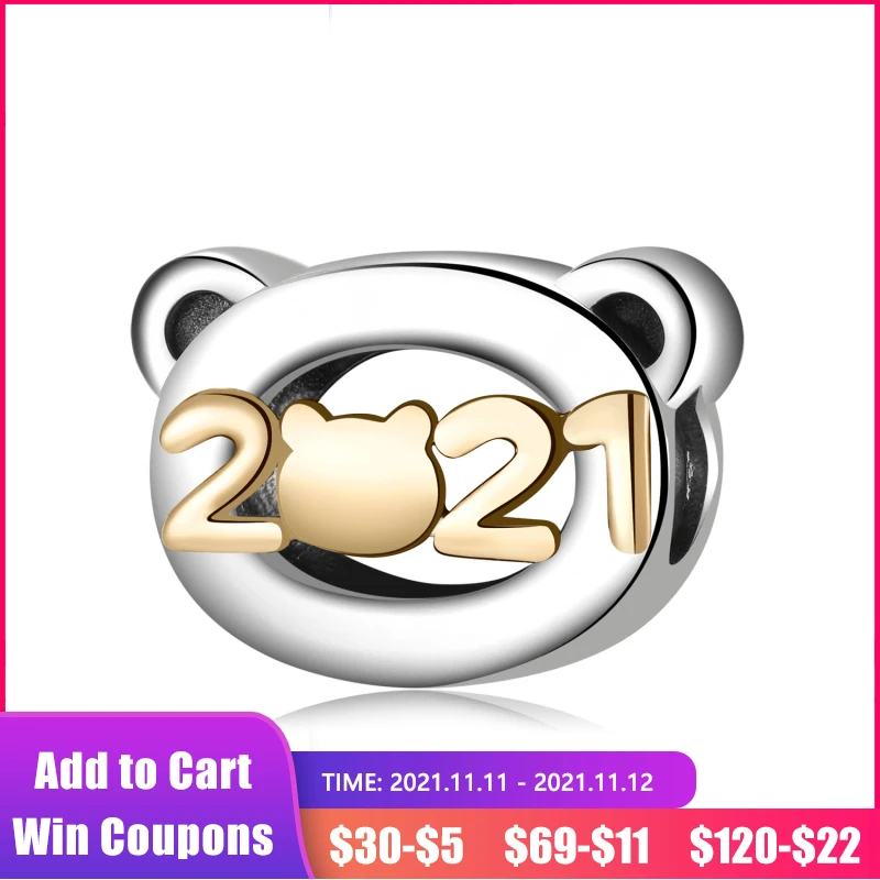 

Бусина-Шарм «Медведь» из серебра 100% пробы под золото 14 к