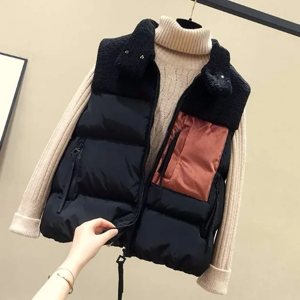 

Vest Women's Autumn and Winter Short Korean-Style All-match Vest New Style Stitching Lalambswool Waistcoat