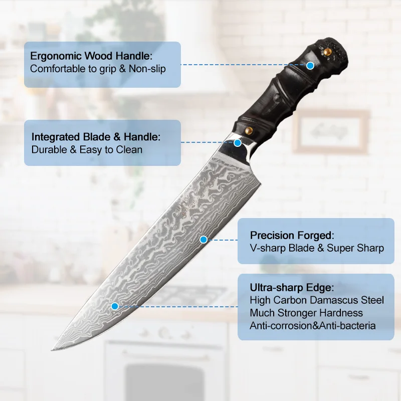 Нож шеф-повара Gyuto кухонный японский дамасский VG10 стальной нож с деревянной ручкой 8 дюймов разделочный нож филе рыбы нож для нарезки кулинарный нож 19