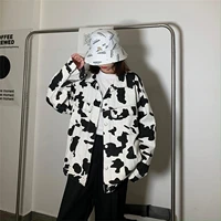 women cow print single breasted jacket denim jacket 2021 spring fall indie korean vintage streetwear loose new plus size coats