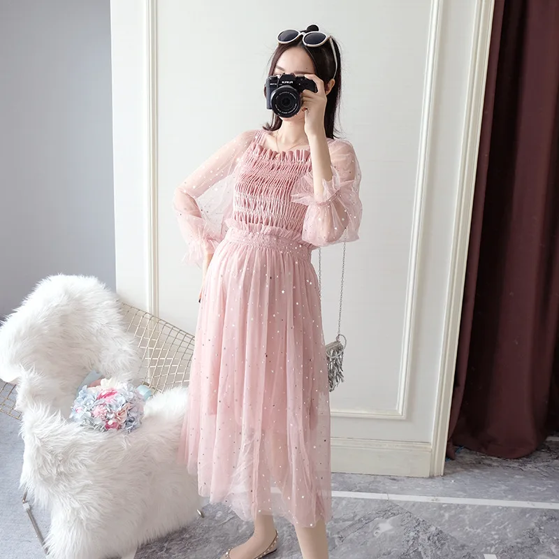 Трикотажное газовое платье принцессы для беременных Одежда элегантное